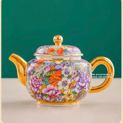 BỘ ẤM CHÉN BÁCH HOA VIỀN VÀNG CAO CẤP